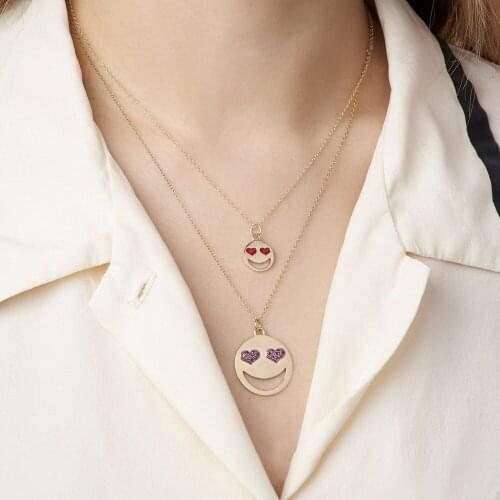 VG 6YM Fashion Facial Expression Layered Pendant Necklace for Women Creative Personality Gold Color Charm Necklaces Jewelry