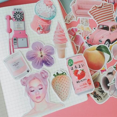 Vintage Stickers DIY Scrapbooking Pink Girl & Food Album journal Happy Planner Project Making Gift Label Decoration Sticker