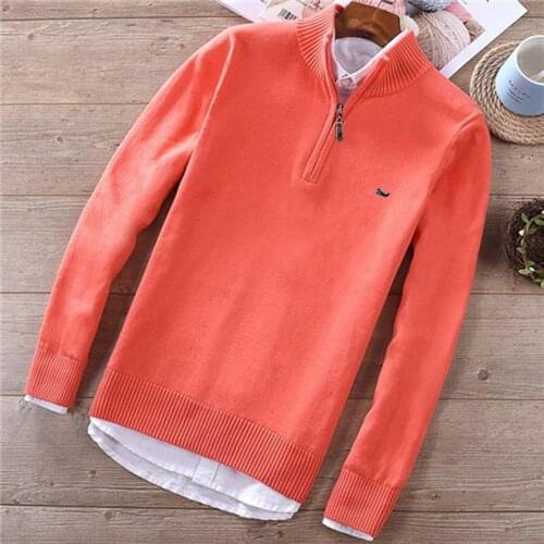 High Quality Autumn Winter Sweaters 100% Cotton Mens Cardigan Half High Neck Zipper Pullover Jacket Business Knitted Sweater