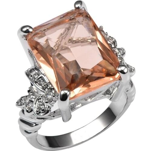Huge Morganite With Multi White Crystal Zircon 925 Sterling Silver Ring For Women and Men Size 6 7 8 9 10 11 F1505