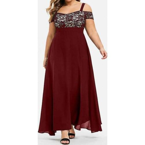 Floral Lace Long Dress Off Shoulder Sling High Waist Plus Size A-Line Flowy Hem Maxi Dress Sundress Dresses for Women 2021