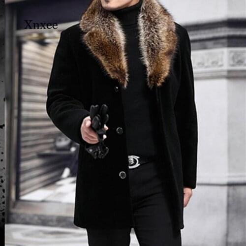 Winter Mens Long Fashion Coat Fur Collar Warm Mens Pure Color Slim Casual Windbreaker Jacket Jacket Jacket Xl New