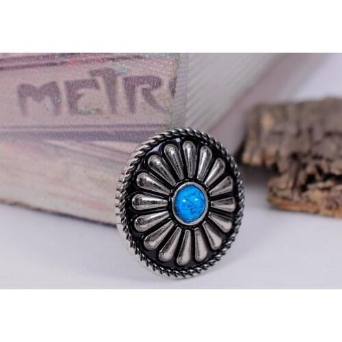 10pc Tribal BlueTurquoise Black Silver Bohemian Flower Leathercraft Saddle Conchos