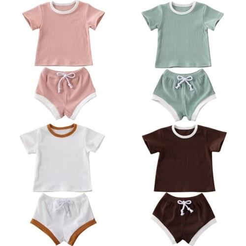 2020 Baby Girls Boys Clothing sets summer Cute cotton Lion 4Color Soild Short Sleeve Tops + PP Pants 2Pcs Sets 0-3Y