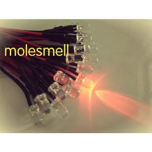 500pcs 5mm 12v Red Water clear round LED Lamp Light Set Pre-Wired 5mm red 12V DC PreWired led