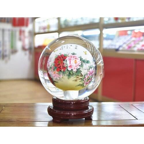 LARGE # China Leader National gift TOP business GOOD LUCK Rich Peony crystal ball 3D ART Ornament HOME office Comapny decoration