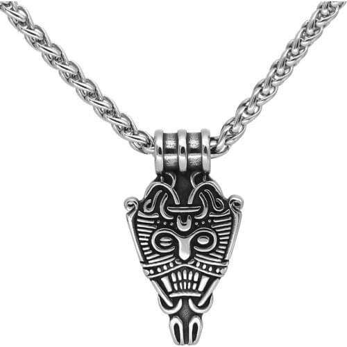 Viking odin face amulet norse necklace viking jewelry for men stianless steel pendant with valknut gift bag