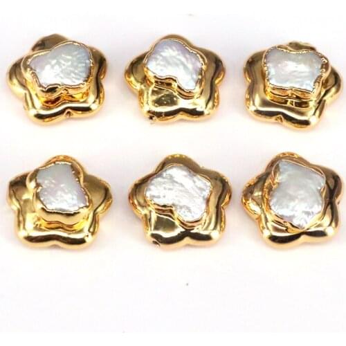 10Pcs, New Design Gold Color freshwater pearl spacer beads, flower shape loose beads