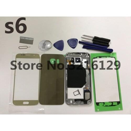 Single Card Case Middle Frame+Battery Cover+Front Screen Glass Lens Replacement Parts For Samsung Galaxy S6 G920F G920+tools