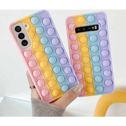 Cute Rainbow Silicone Phone Case For Samsung Galaxy S8 S9 S10 S20 S21 S30 Ultra Note 8 9 10 20 Cover Reliver Stress Bubble Cover