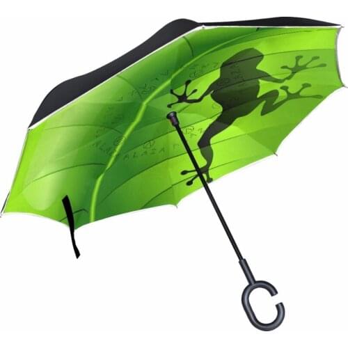 Fantasy Frog Umbrella Windproof Double Layer Inverted Umbrella Rain Protection Car Reverse Umbrellas C-shaped Hand
