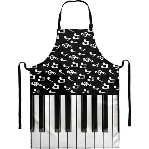 Piano with Music Note Print Kitchen Aprons Unisex Dinner Party Cooking Bib Fashion Pinafore Cleaning Apron for Women Men Aprons