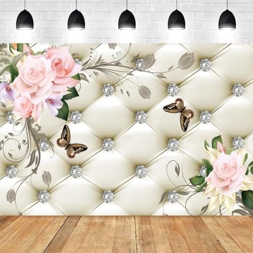 Laeacco Floral Headboard Bed Diamond Pattern Birthday Party Portrait Photography Backdrop Baby Shower Photo Background Photozone