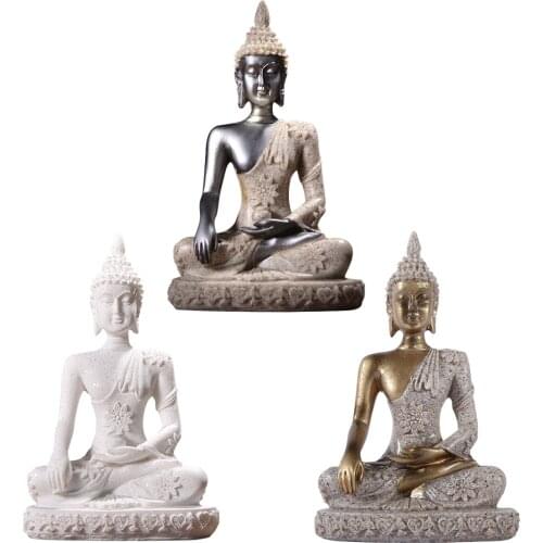 Meditation Buddha Statue Resin Home Office Desk Decorations Small Sitting Hindu Buddha Sculpture Porch Handmade Vintage Figurine
