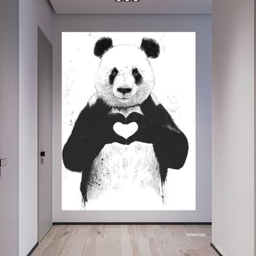 Funny Black White Animals Canvas Paintings Cute Panda Boston Terrier Posters and Prints Wall Pictures for Living Room Home Decor