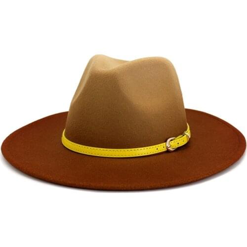 Cowboy Hat For Women Gradient Jazz Hat Winter Autumn Men Fedoras Yellow Leather Belt Wool Bowler Panama Wholesale NEW 2022
