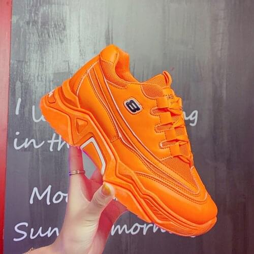 Autumn Women Shoes Candy Colors Thick Soled Shoes Woman Tide Sports Chunky Sneakers Light Running Leisure Ladies Platform Shoes