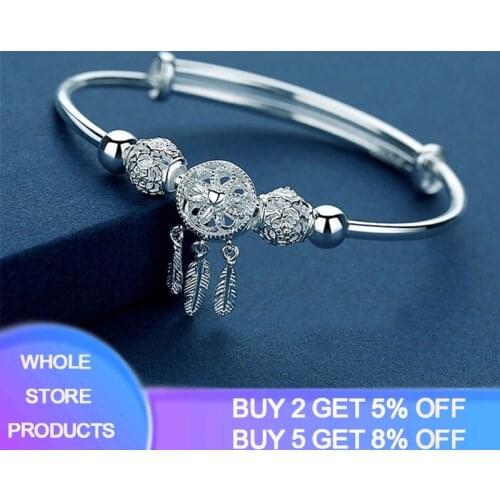 Dream Catcher Feather Tassel Charm Bracelet For Women Fashion Silver 925 Bangle Silver 925 Jewelry Accessories