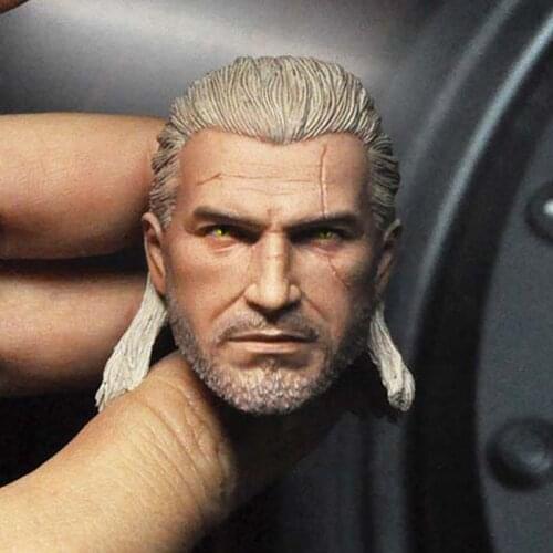1:6 Scale Male The White Wolf Geralt Head Sculpt Carving for 12 inches Action Toy Figure Collection