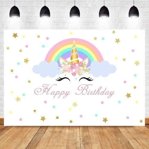 MOCSICKA Unicorn Rainbow Photo Backdrops Birthday Party Banner Photography Background Glitters Stars Props for Photo Studio