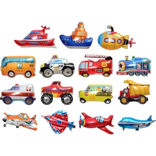 Cartoon Plane Car Ship Balloons Police Fire Truck Car Train Foil Balloon Globos Children Kids Gifts Birthday Party Decorations