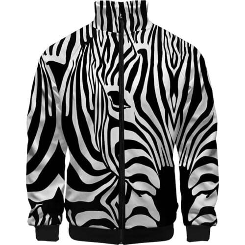 New Zebra Pattern Jackets Coat Men Stand Collar Zipper Jackets 3D Jackets Harajuku Fashion Jacket Tops Autumn Long Sleeve Jacket