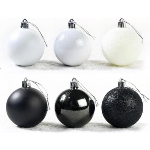24Pcs 4Cm6Cm8Cm Barreled Christmas Ball Set Black and White Electroplated Plastic Bright Ball Decorative Pendant Accessories