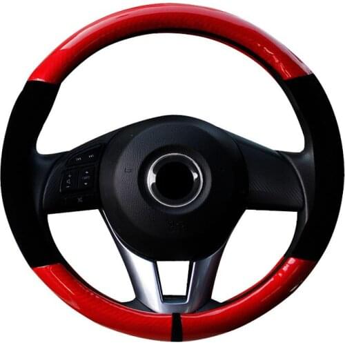 Non-Slip Fashion Sports Car Steering Wheel Braid Cover Wrap For 37-38CM/14.5"-15" M Size Carbon Fiber Leather Hand Bar Protector