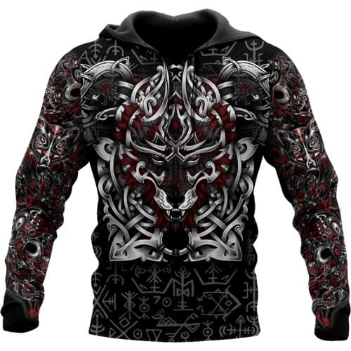 New pattern Viking Wolf Tattoo autumn winter Sweatshirt 3D print Unisex casual Zip Hoodie original street style Hoodie