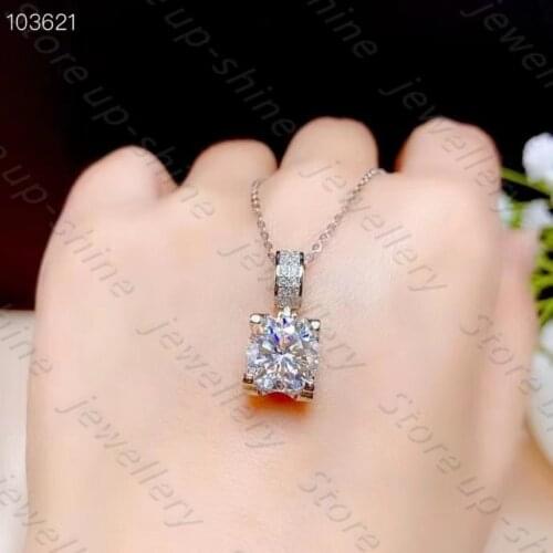 Mosan necklace womens fine 925silver Platinum 1 carat 6.5*6.5mm 45cm pendant Birthday gift girlfriend gift