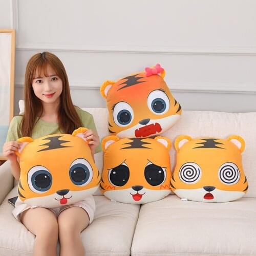 40/55CM Creative Cute Tiger Head Plush Pillow Kawaii Tiger Mood Plush Cushion Soft Home Decoration Holiday Gift