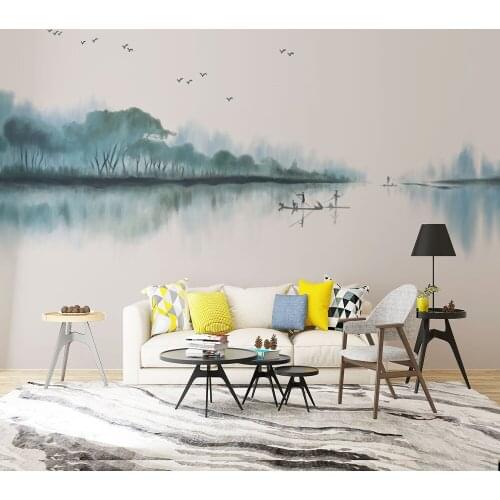 Custom 3d wallpaper Chinese ink landscape painting TV background wall painting - high-grade waterproof material