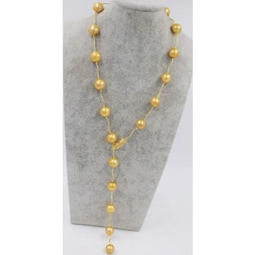 Freshwater pearl keshi yellow near round 28inch 12-15mm necklace FPPJ wholesale beads nature