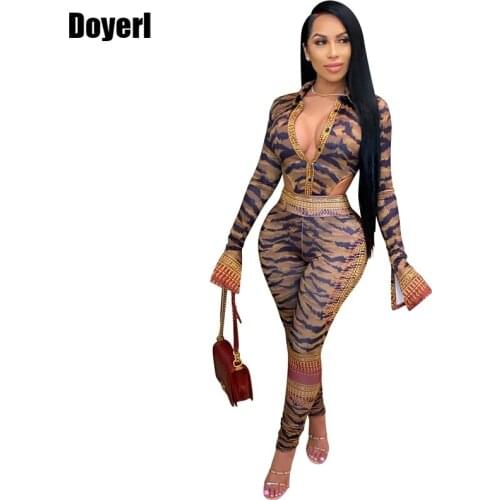 Print Sexy 2 Piece Sets Womens Outfits Club Outfits Bodysuit Top Two Piece Bodycon Pants Set Night Party Matching Sets for Women