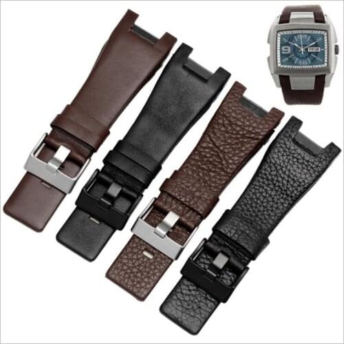 Genuine Leather Watch Band 32mm Black Brown Replacement Bracelet Wristband Lychee Pattern for Men Watchstrap