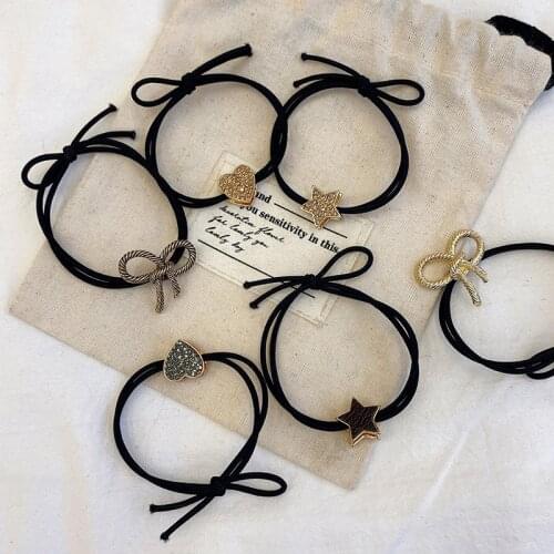 Women Girls Sweet Shiny Diamond Star Heart Alloy Bow Elastic Hair Bands Lovely Scrunchies Rubber Bands Female Hair Accessories