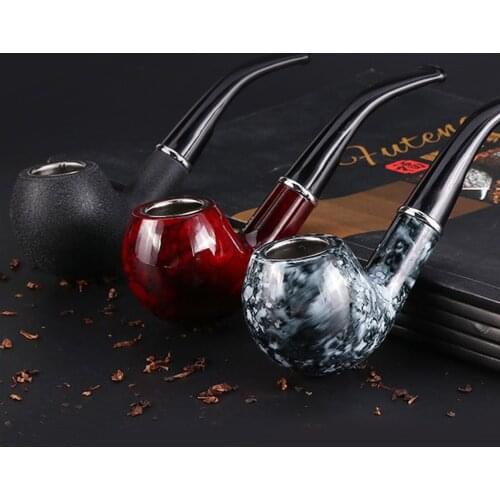 Solid Wood Tobacco Pipe Handheld Cigarette Holder Resin Curved Handle Smoking Pipe Herb Grinder Chimney Filter Smoke Accessories