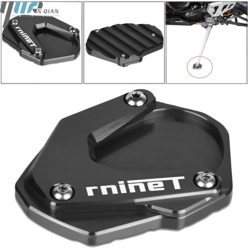 With "R Nine T" Logo CNC Foot Side Stand Extension Pad For BMW R Nine T R NineT RNINE T 2014 2015 2016 Kickstand Plate Enlarg