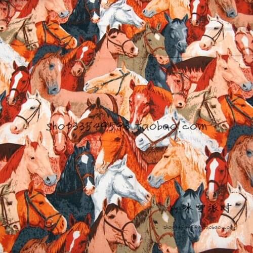 Width 105cm Cattoon Horse Fabric 100% Cotton Fabric Group Horse Printed Fabric Patchwork Sewing Material For Diy Dress Clothing