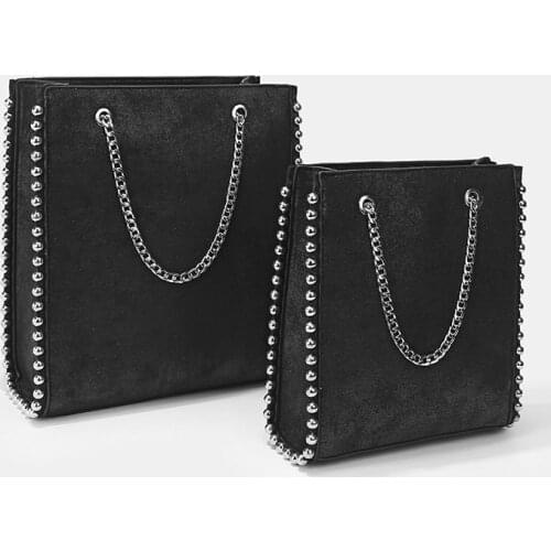 Black Rivets Leisure Tote Bag Shoulder Shopping Chain Bag Large Capacity Bags for Women 2021 New Luxury Handbags