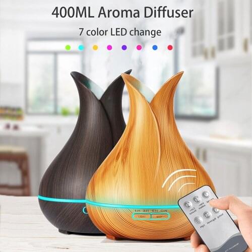 400ml Aroma Essential Oil Diffuser Ultrasonic Air Humidifier remote control with Wood Grain 7 Color Changing LED Lights Office