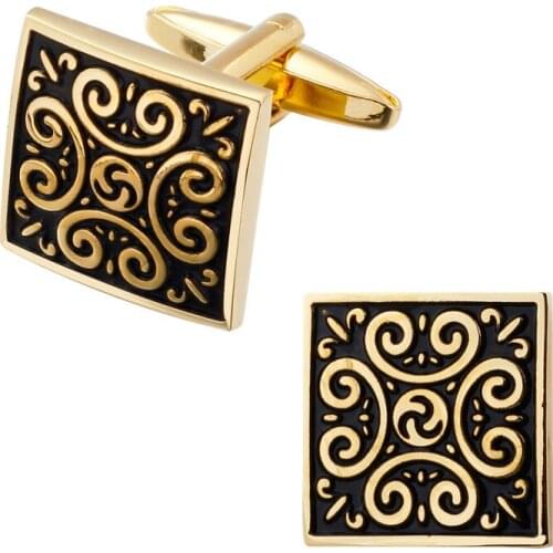 Golden Flower Square shirt cuff buttons Cufflinks Cuff Links high quality mens brand art retro pattern designer jewelry