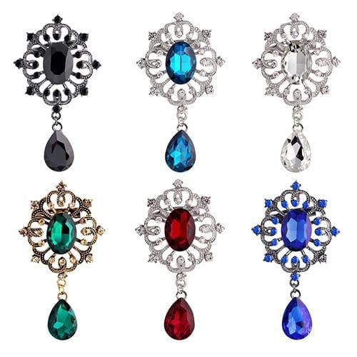 Women Luxury Rhinestone Alloy Brooch Pin Large Waterdrop Pendent Party Jewelry Piercing Lapel Brooches For Women Jewelry Gift
