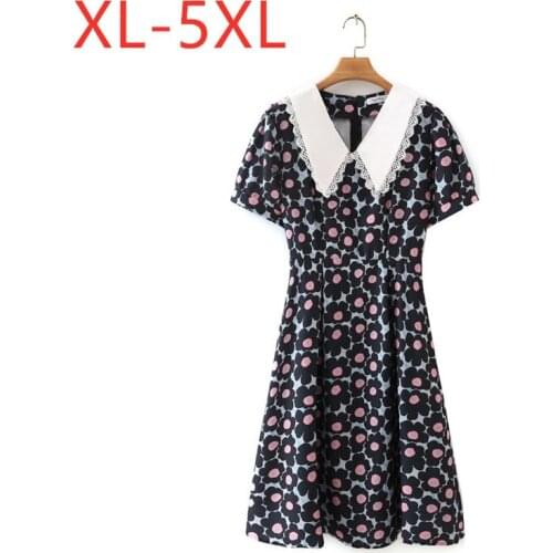 New 2021 Ladies Summer Plus Size Midi Dress For Women Large Short Sleeve Casual Slim Floral Print Chiffon Dress 2XL 3XL 4XL 5XL