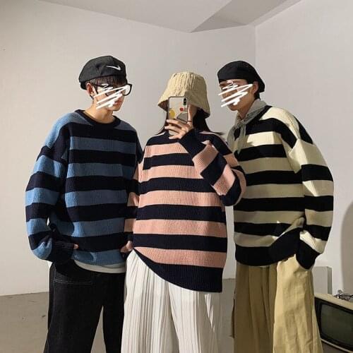 Winter New Couples Sweater Casual Oversize Womens Pullover Street Stripe Mens Korean Fashion Sweater