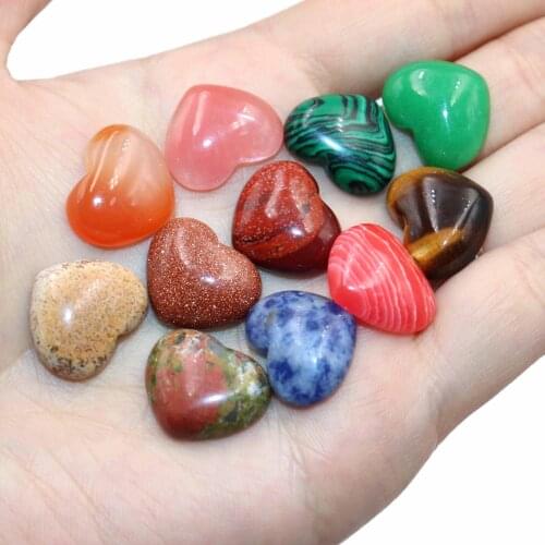 10Pcs / Lot Natural Agates Quartz Pink Jades Tiger Eye Heart Shape Cabochon Stone Beads Fashion DIY For Jewelry Accessories