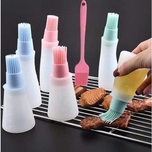 2Pcs/lot BBQ Oil Brush Silicone Oil Bottle with Cap Barbecue Brush with Scale Sauce Butter Brush Kitchen Baking BBQ Tool Kitchen