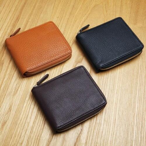 2021 Hot Genuine Leather Mens Zipper Wallet Fashion Short Purse Famous Brand Coin Purses Holders