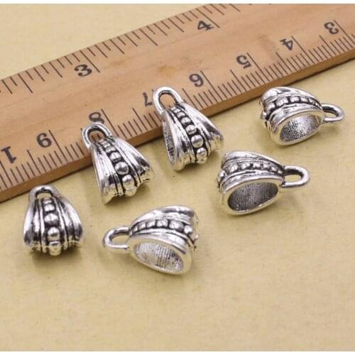 50pcs/lot Metal Silver Tone Charm Bails Cord end For Necklace DIY Jewelry Making Accessories 8x10x15mm Hole:5.5x8mm K05446