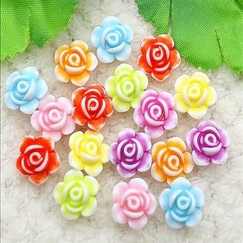 60pcs 14mm Flat Back Resin Flower Scrapbook 3D Resin Rose DIY Fine Decoration